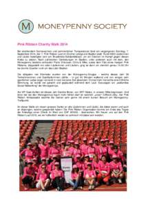 Pink Ribbon Charity Walk 2014 Bei strahlendem Sonnenschein und sommerlichen Temperaturen fand am vergangenen Sonntag, 7. September 2014, der 7. Pink Ribbon Lauf im Zürcher Letzigrund-Stadion statt. Rund 4500 Läuferinne