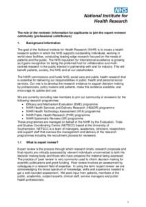 Health / Academic publishing / Academic literature / Scientific method / Medical technology / Peer review / Health technology assessment / National Institutes of Health / National Institute for Health Research / Medicine / Evaluation / Science