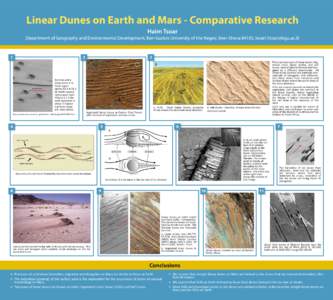 Linear Dunes on Earth and Mars - Comparative Research Haim Tsoar Department of Geography and Environmental Development, Ben-Gurion University of the Negev, Beer-Sheva 84105, Israel ([removed])  1