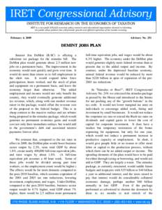 IRET Congressional Advisory INSTITUTE FOR RESEARCH ON THE ECONOMICS OF TAXATION IRET is a non-profit 501(c)(3) economic policy research and educational organization devoted to informing the public about policies that wil