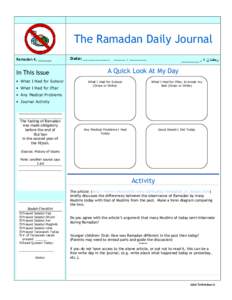 The Ramadan Daily Journal Ramadan 4, ______ In This Issue • What I Had for Suhoor • What I Had for Iftar