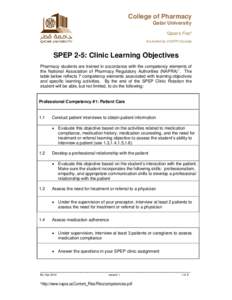 College of Pharmacy Qatar University “Qatar’s First” Accredited by CCAPP (Canada)  SPEP 2-5: Clinic Learning Objectives