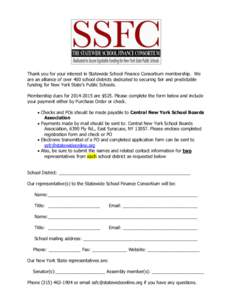 Thank you for your interest in Statewide School Finance Consortium membership. We are an alliance of over 400 school districts dedicated to securing fair and predictable funding for New York State’s Public Schools. Mem