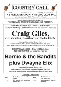 Adelaide Country Music Club Country Call - February - March 2013 Issue - Vol 24.1