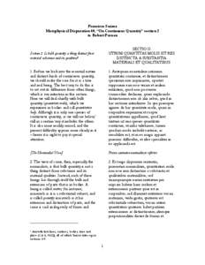 Francisco Suárez Metaphysical Disputation 40, “On Continuous Quantity” section 2 tr. Robert Pasnau SECTIO II UTRUM QUANTITAS MOLIS SIT RES DISTINCTA A SUBSTANTIA