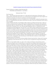 Southern Campaign American Revolution Pension Statements & Rosters Pension Application of Stephen Ashby BLWt2420-300 Transcribed and annotated by C. Leon Harris Richmond, May 15 th 1847 Wm Gordon Esq: D Sir: I forward he