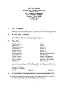 CITY OF LAREDO SPECIAL CITY COUNCIL MEETING M-2014-SC-02 CITY COUNCIL CHAMBERS 1110 HOUSTON STREET LAREDO, TEXAS 78040