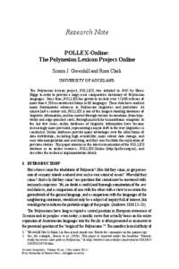 Research Note POLLEX-Online: The Polynesian Lexicon Project Online Simon J. Greenhill and Ross Clark UNIVERSITY OF AUCKLAND The Polynesian lexicon project, POLLEX, was initiated in 1965 by Bruce