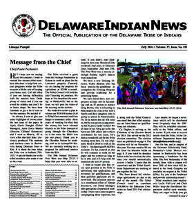 DelawareIndianNews The Official Publication of the Delaware Tribe of Indians Message from the Chief Chief Paula Pechonick