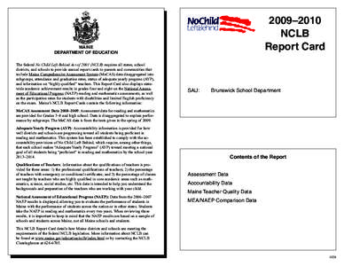 2009–2010 NCLB Report Card MAINE DEPARTMENT OF EDUCATION