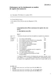 [removed]Ordonnance sur les émoluments en matière de registre du commerce 1  du 3 décembre[removed]Etat le 21 octobre 1997)