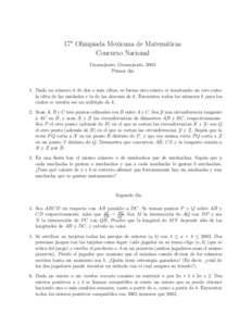 17a Olimpiada Mexicana de Matem´aticas Concurso Nacional Guanajuato, Guanajuato, 2003 Primer d´ıa  1. Dado un n´