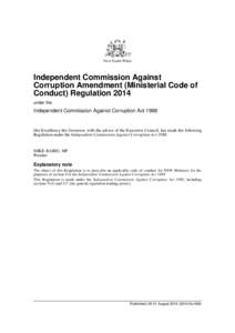 New South Wales  Independent Commission Against Corruption Amendment (Ministerial Code of Conduct) Regulation 2014 under the