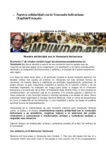   Nuestra solidaridad con la Venezuela bolivariana (English/Français)  Agradecemos su difusión