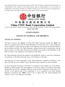 Hong Kong Exchanges and Clearing Limited and The Stock Exchange of Hong Kong Limited take no responsibility for the contents of this announcement, make no representation as to its accuracy or completeness and expressly d