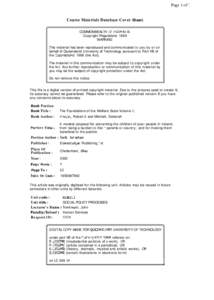 Page 1 of 1  Course Materials Database Cover Sheet COMMONWEALTH OF AUStrALIA Copyright Regulations 1969 WARNING