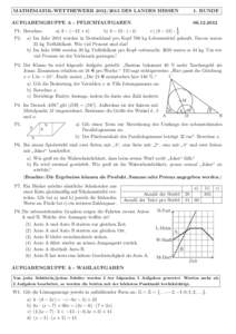 MATHEMATIK-WETTBEWERBDES LANDES HESSEN  1. RUNDE AUFGABENGRUPPE A - PFLICHTAUFGABEN