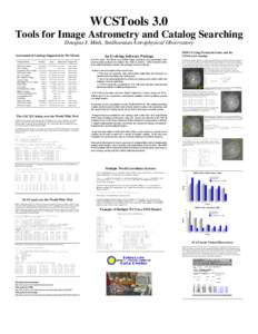 WCSTools 3.0 Tools for Image Astrometry and Catalog Searching Douglas J. Mink, Smithsonian Astrophysical Observatory Astronomical Catalogs Supported by WCSTools Catalog or Format