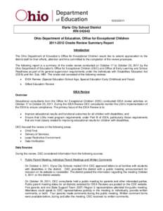 [removed]Elyria City School District IRN[removed]Ohio Department of Education, Office for Exceptional Children[removed]Onsite Review Summary Report