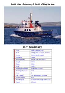 South Isles - Graemsay & North of Hoy Service  m.v. Graemsay