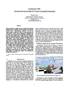 Krestianstvo SDK Towards End-user Mobile 3D Virtual Learning Environment Nikolai Suslov Department of Computer Science, Institute for Educational Development, Vologda, Russia