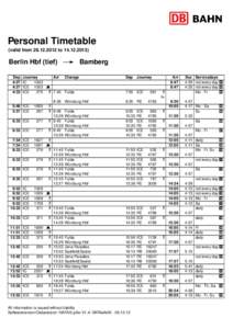 Personal Timetable (valid from[removed]to[removed]Berlin Hbf (tief) bk Bamberg Dep 4:27