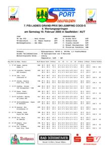 7. FIS-LADIES GRAND-PRIX SKI-JUMPING COCD-S 4. Wertungsspringen am Samstag 19. Februar 2005 in Saalfelden / AUT