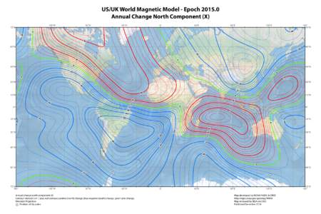 US/UK World Magnetic Model - Epoch[removed]Annual Change North Component (X) 135°W 70°N
