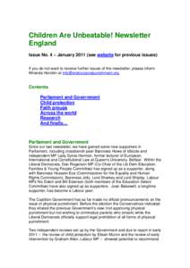 Children Are Unbeatable! Newsletter England Issue No. 4 – Januarysee website for previous issues) If you do not want to receive further issues of the newsletter, please inform Miranda Horobin at info@endcorporal