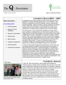 The  Q - Newsletter Volume 1, Issue 1 Fall, 2007