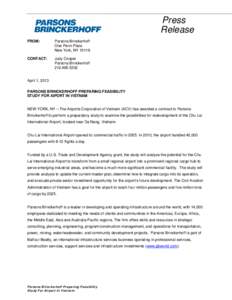 Press Release FROM: Parsons Brinckerhoff One Penn Plaza