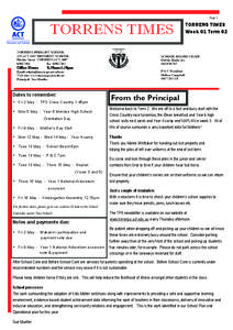 Page 1  TORRENS TIMES TORRENS PRIMARY SCHOOL AN ACT GOVERNMENT SCHOOL Ritchie Street TORRENS ACT 2607