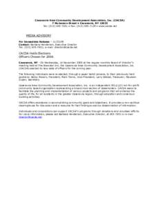 Cazenovia Area Community Development Association, Inc. (CACDA) 7 Nickerson Street • Cazenovia, NYTel: ( • Fax: ( • www.cacda.net MEDIA ADVISORY For Immediate Release – 