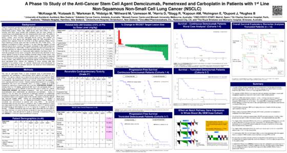 A Phase 1b Study of the Anti-Cancer Stem Cell Agent Demcizumab, Pemetrexed and Carboplatin in Patients with Non-Squamous Non-Small Cell Lung Cancer (NSCLC) 1McKeage D,
