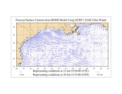 Forecast Surface Currents from ROMS Model Using NCEP’s NAM 12km Winds 30˚ 29˚  28˚