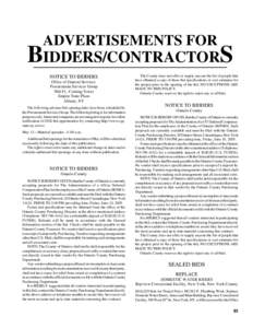 ADVERTISEMENTS FOR  BIDDERS/CONTRACTORS NOTICE TO BIDDERS Office of General Services Procurement Services Group