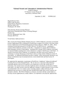 Environmental law / Fisheries science / Conservation in the United States / Endangered Species Act / United States Fish and Wildlife Service / Federal Energy Regulatory Commission / Environmental impact assessment / Fisheries management / National Marine Fisheries Service / Environment / Fish / Earth