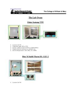 Privacy and Security Notice  The College of William & Mary The Lab Ovens Fisher Isotemp 737F