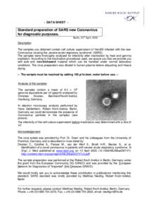 - DATA SHEET -  Standard preparation of SARS new Coronavirus for diagnostic purposes. rd