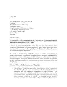 1 May 2001 Hon. Mr. Kenneth TING Woo-shou, JP Chairman Panel On Commerce & Industry Legislative Council Hong Kong Special Administrative Region
