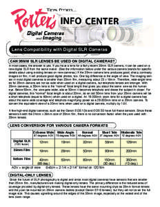 Lens Compatibility with Digital SLR Cameras CAN 35MM SLR LENSES BE USED ON DIGITAL CAMERAS? In most cases, the answer is yes. If you have a lens for a fairly recent 35mm SLR camera, it can be used on a