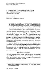 Philosophy and Phenomenological Research Vol. LXIX, No. 1 , July 2004 Skepticism, Contextualism, and Discrimination” JONATHAN SCHAFFER