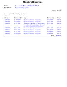 Ministerial Expenses Name Department Honourable Thomas W. Marshall, Q.C Department of Justice