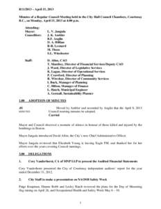 Minutes of a Regular Council Meeting held in the City Hall Council Chambers, Courtenay BC, on Wednesday, August 4, 1999 at 5:00 p