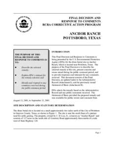 FINAL DECISION AND RESPONSE TO COMMENTS RCRA CORRECTIVE ACTION PROGRAM ANCHOR RANCH POTTSBORO, TEXAS
