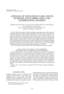 Bird Populations 12:19-29 © The Institute for Bird Populations 2013 AVIFAUNA OF THE OUSSUDU LAKE AND ITS ENVIRONS, PUDUCHERRY, INDIA AND CONSERVATION CONCERNS1