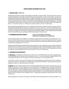 RESTING SPRINGS WILDERNESS STUDY AREA  1. THE STUDY AREA - 3,850 acres Resting Springs Wilderness Study Area (WSA) (NV[removed]), is approximately 15 miles west of Pahrump and nearly 60 miles west of Las Vegas, along the 