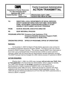 Family Investment Administration Department of Human Resources 311 West Saratoga Street Baltimore MD[removed]Control Number: 06-35 Interim Final