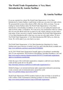 The World Trade Organization: A Very Short Introduction By Amrita Narlikar