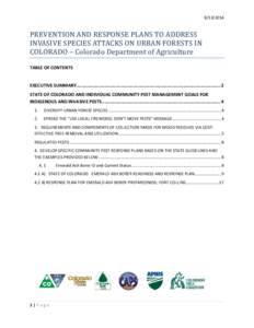PREVENTION AND RESPONSE PLANS TO ADDRESS INVASIVE SPECIES ATTACKS ON URBAN FORESTS IN COLORADO – Colorado Department of Agriculture TABLE OF CONTENTS